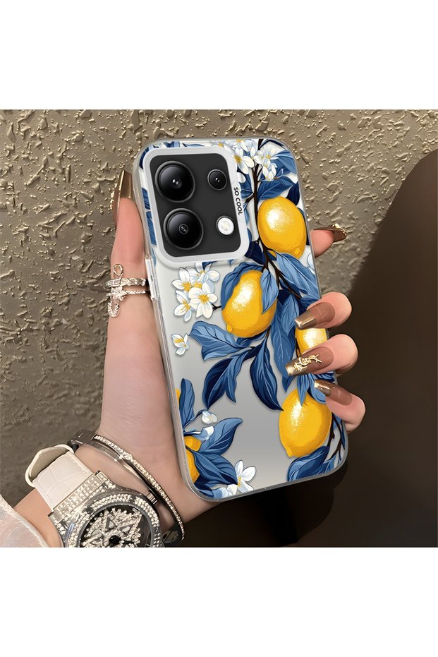 Redmi Note 13 4g Compatible Yellow Lemon Blue Leaf White Small Flower Shock Absorbing Protection
