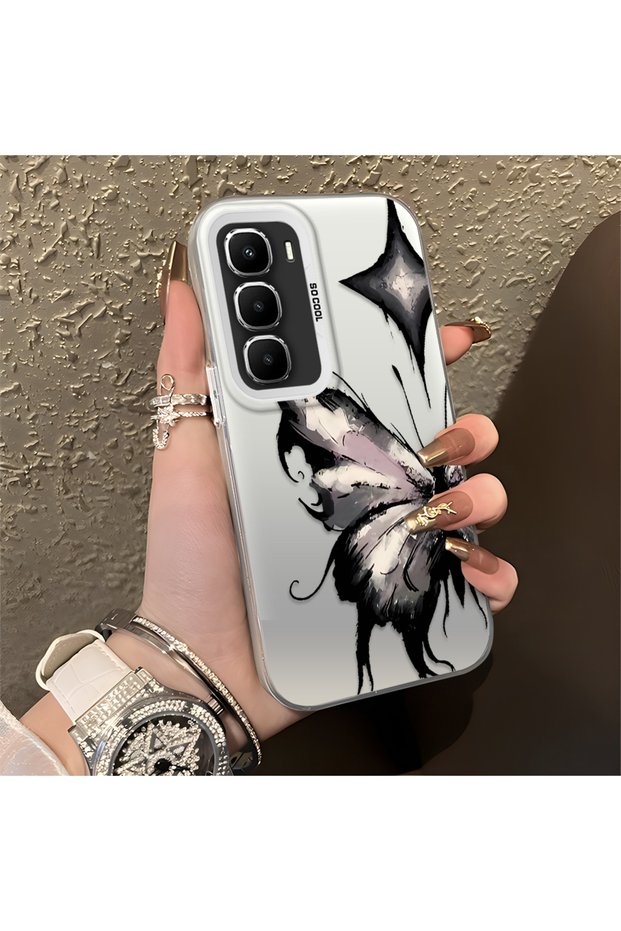 Infinix Hot 60 Pro Compatible Cool Ink Pink White Butterfly Star Simple Style Shock Absorbent
