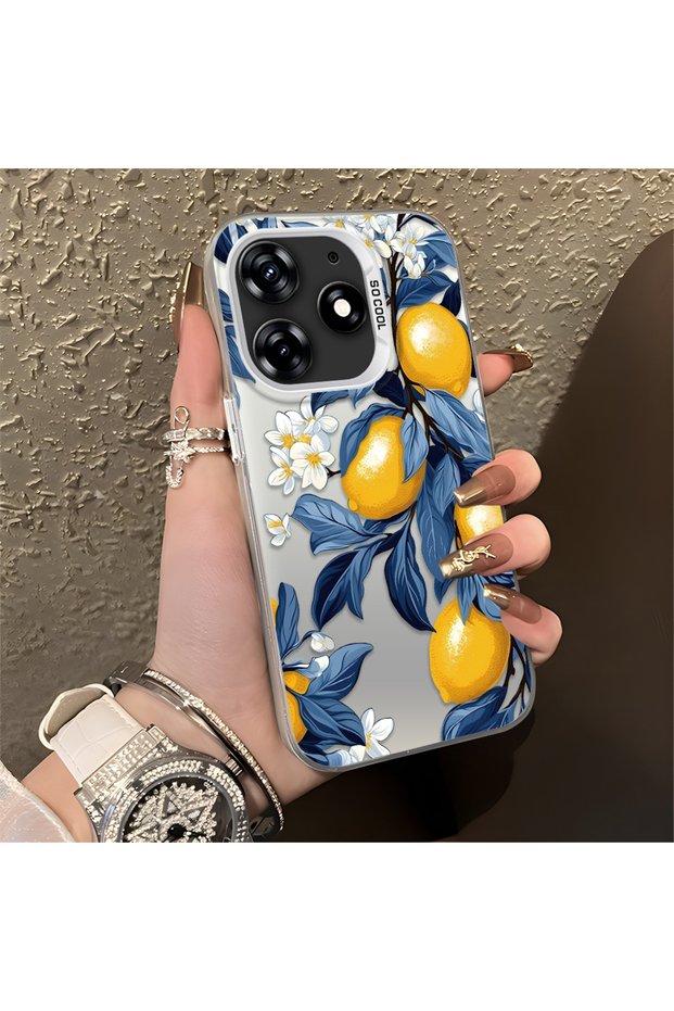 Tecno Spark 10 Pro Compatible Yellow Lemon Blue Leaf White Small Flower Shock Absorbing Protection