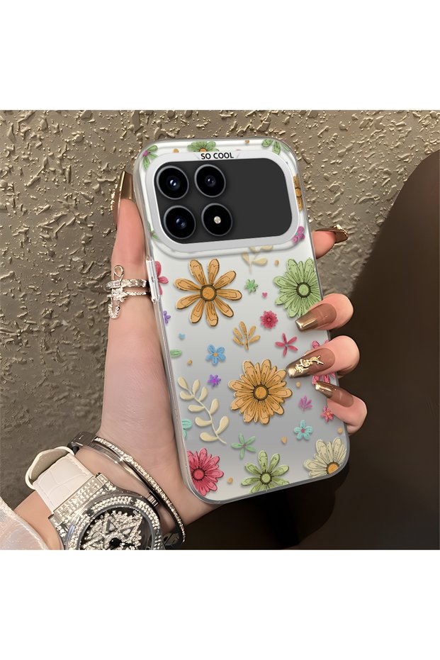 Poco F8 Pro 5g Compatible Colorful Multicolor Daisy Plants Retro Hand Drawn Flower Print