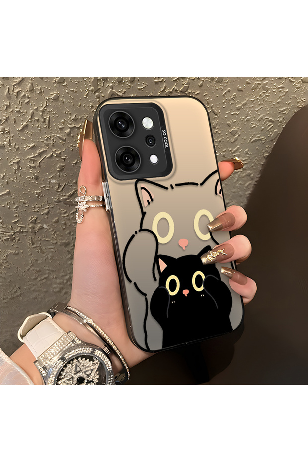 Oppo Reno14 Pro Compatible Simple Striped Cute Black Cat Impact Wear-Resistant Art Print