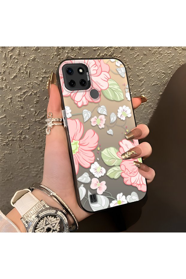 Realme C21Y/C25Y Compatible Fresh Pink White Flower Ivy Full Surround Elegant Shockproof Printing