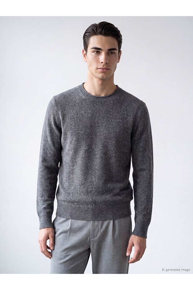 Ozmarka New Season Anthracite Crew Neck Men's Knitwear Sweater