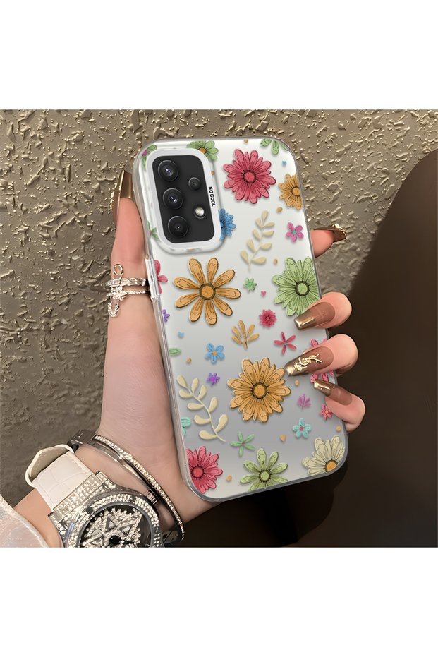 Samsung Galaxy A32 4g Compatible Colorful Multicolor Daisy Plants Retro Hand Drawn Flower Print