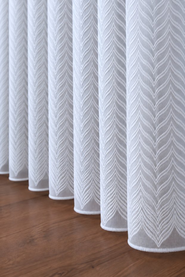 Bamboo based Embroidered Sheer Curtain - Knit Knitted Pattern, 1/3 Dense Pleats, Heavy Weight, Wrinkle-Free, No Ironing Required.
