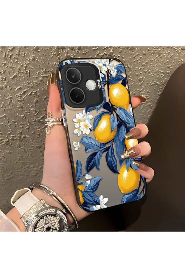 Oppo A5 Pro 4G/5G Compatible Yellow Lemon Blue Leaf White Small Flower Shock Absorbing Protection