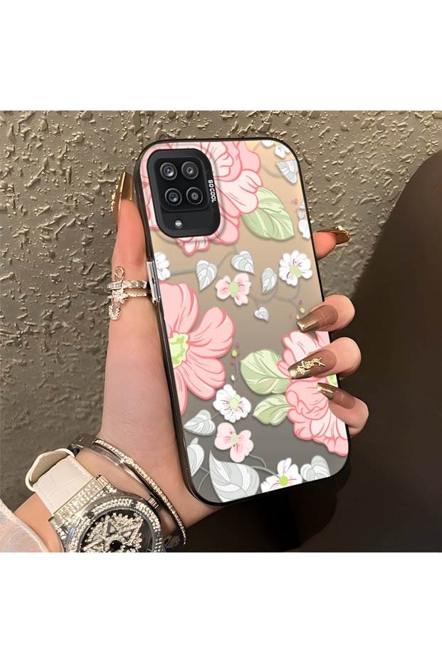 Samsung Galaxy A12/M12 Compatible Fresh Pink White Flower Ivy Full Surround Elegant Shockproof Printing