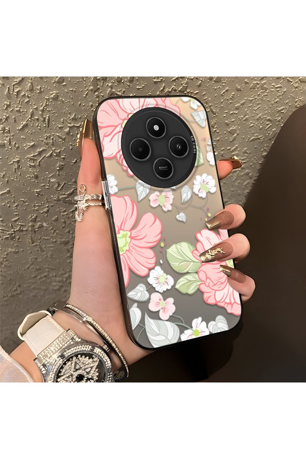 Redmi A4 Compatible Fresh Pink White Flower Ivy Full Surround Elegant Shockproof Printing
