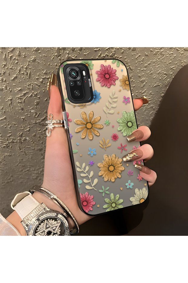 Poco M5S Compatible Colorful Multicolor Daisy Plants Retro Hand Drawn Flower Print