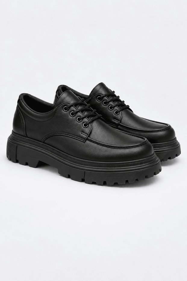 Jy-T14 Vento Lace-Up Leather Men's Casual Sports Classic Shoes Cst - Black