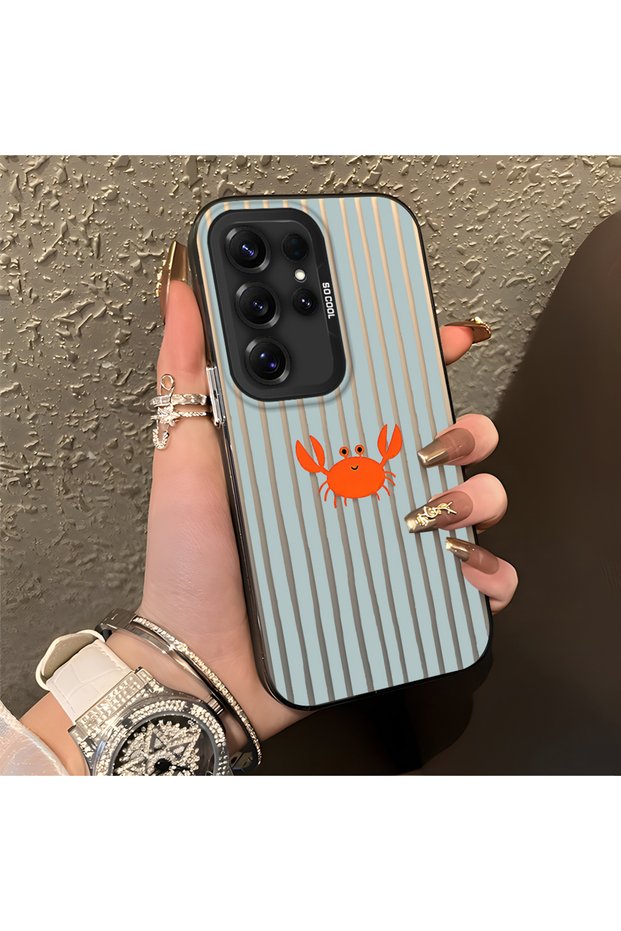 Samsung Galaxy S25 Ultra Compatible Simple Striped Cartoon Little Red Crab Shockproof Drawing