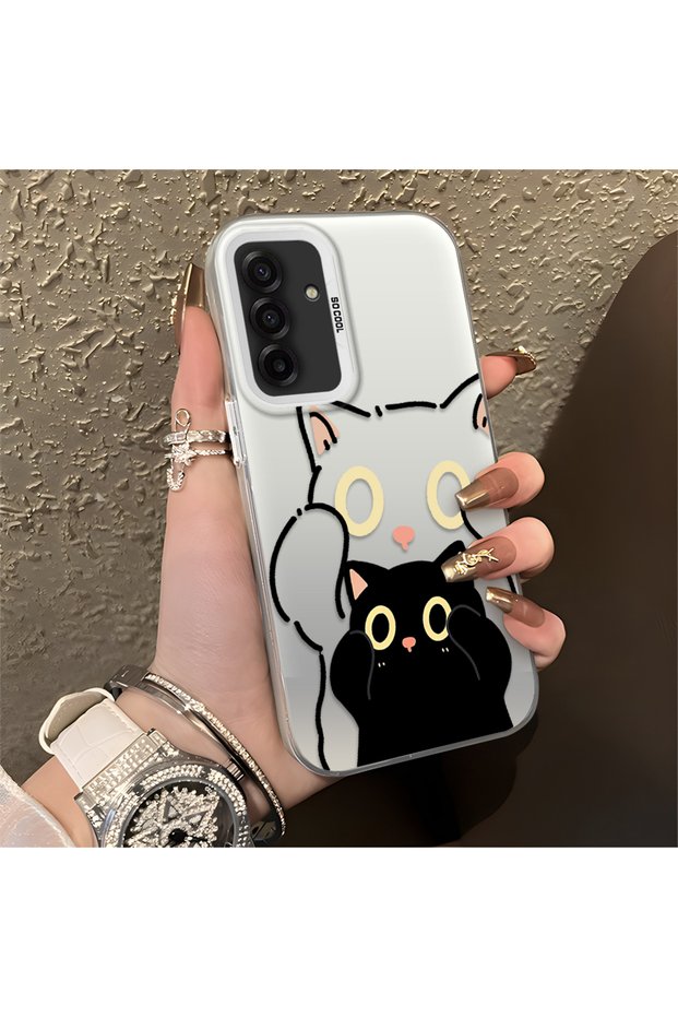 Samsung Galaxy A17 4G/5G Compatible Simple Striped Cute Black Cat Impact Wear Resistant Art Print