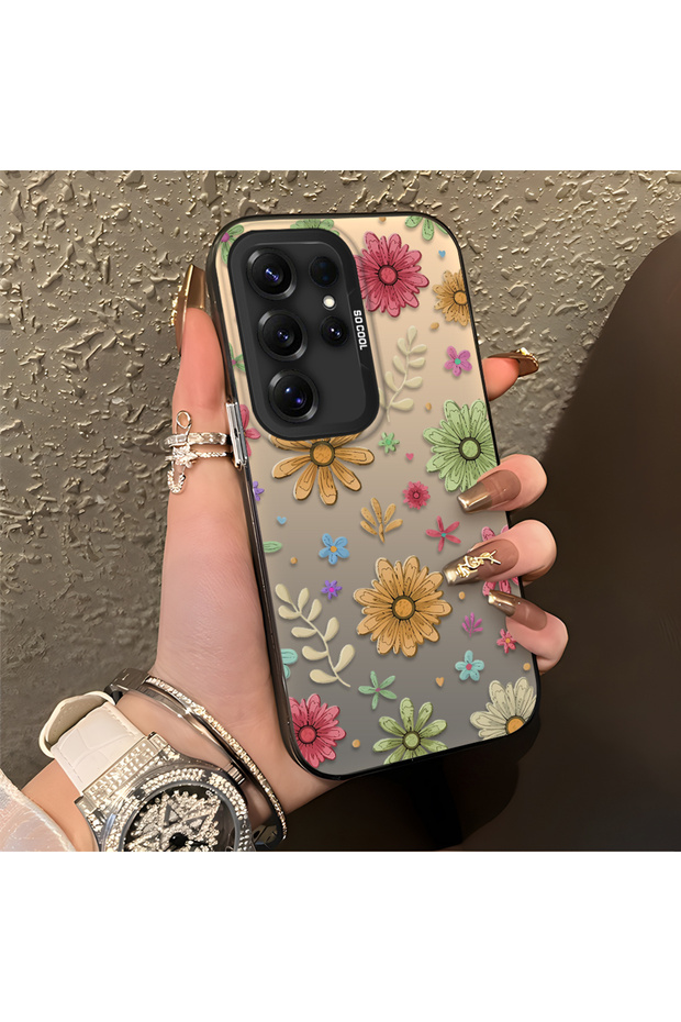 Samsung Galaxy S25 Ultra Compatible Colorful Multicolor Daisy Plants Retro Hand Drawn Flower Print