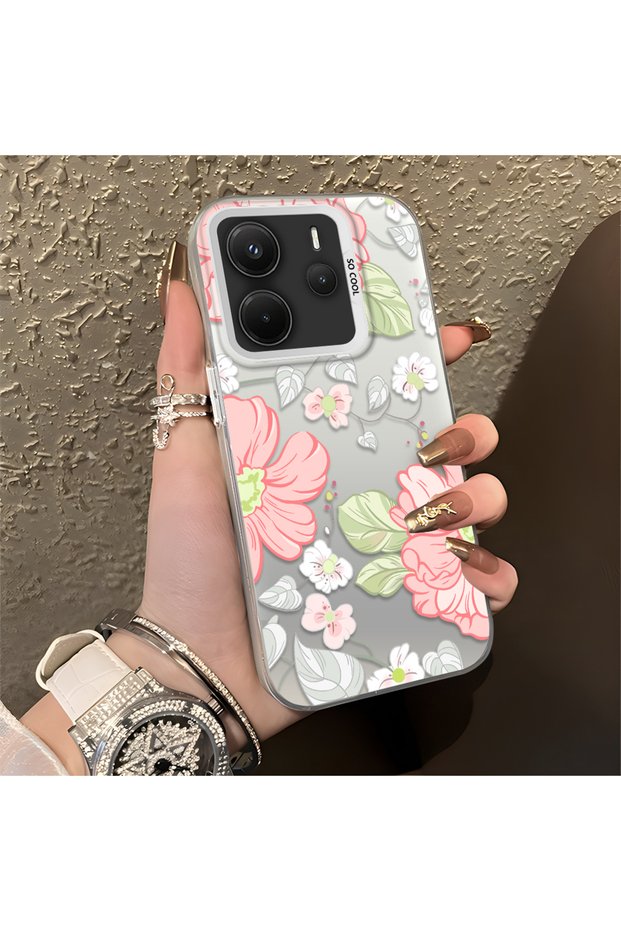 Redmi Note 14 4g Compatible Fresh Pink White Flower Ivy Full Surround Elegant Shockproof Printing