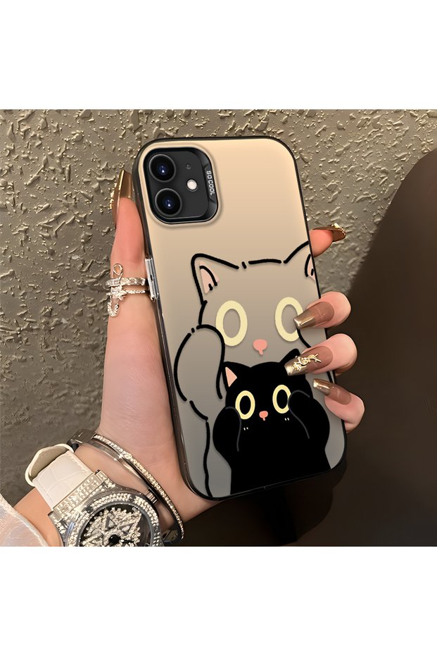 iPhone 11 Compatible Simple Striped Cute Black Cat Impact Wear-Resistant Art Print