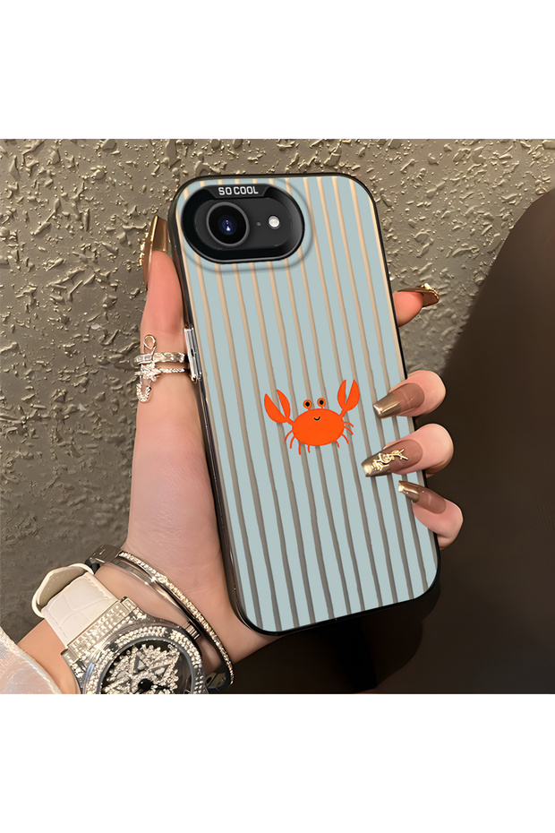 iPhone 16E Compatible Simple Striped Cartoon Little Red Crab Shockproof Drawing