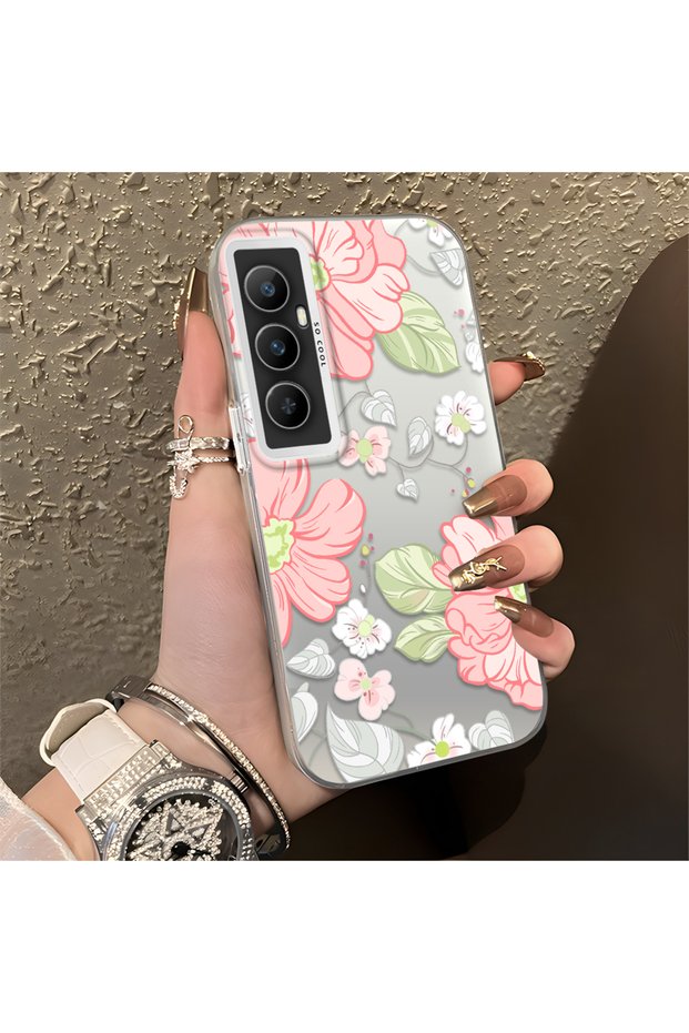 Realme C65 4g Compatible Fresh Pink White Flower Ivy Full Surround Elegant Shockproof Printing