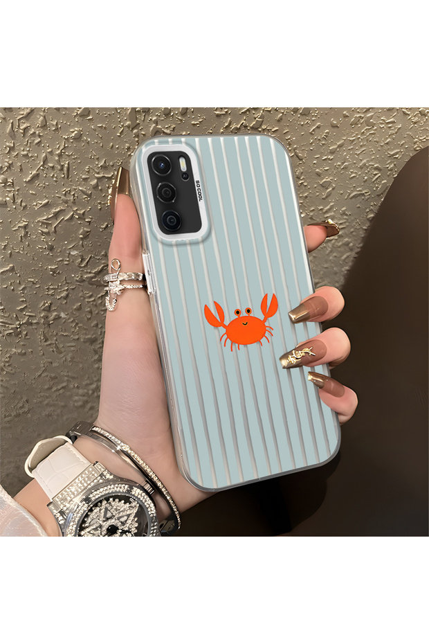 Oppo A55 4g Compatible Simple Striped Cartoon Little Red Crab Crash Impact Protected Drawing