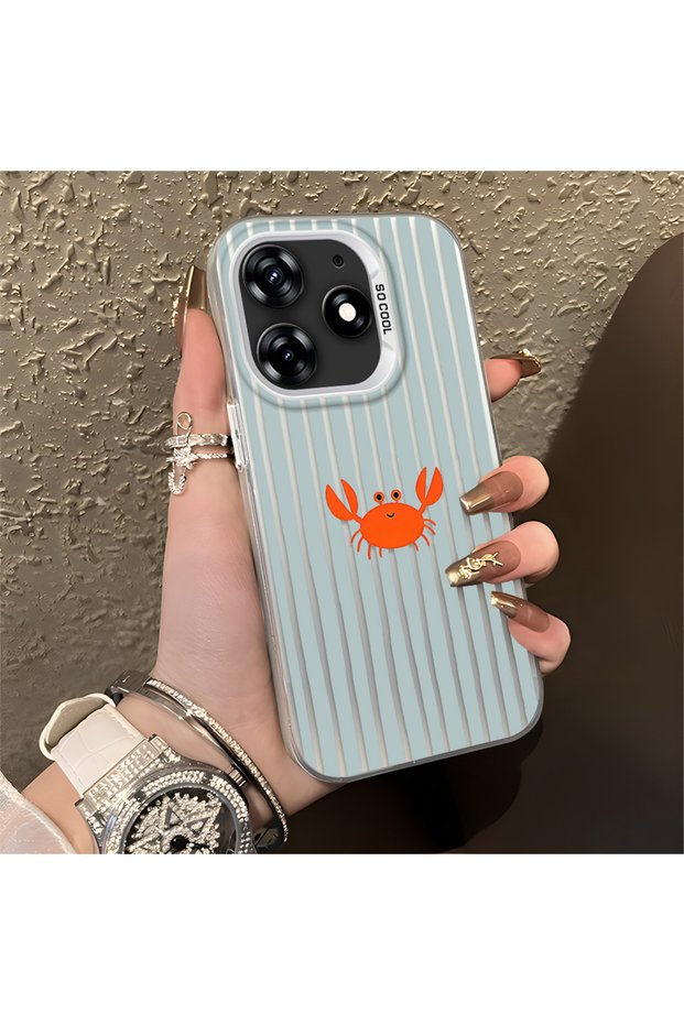 Tecno Spark 10 Pro Compatible Simple Striped Cartoon Little Red Crab Impact-Resistant Drawing