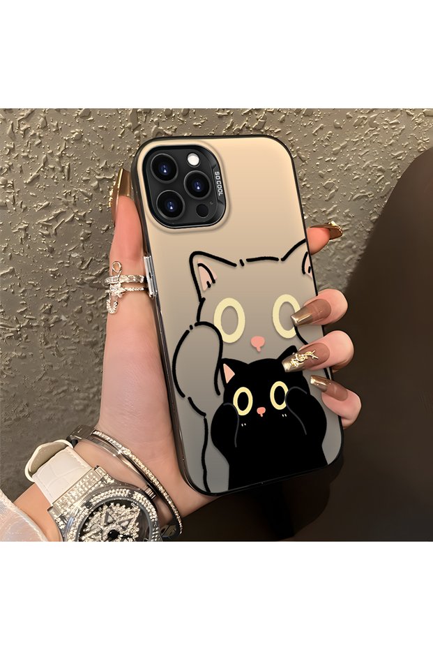 iPhone 13 Pro Max Compatible Simple Striped Cute Black Cat Impact Wear-Resistant Art Print