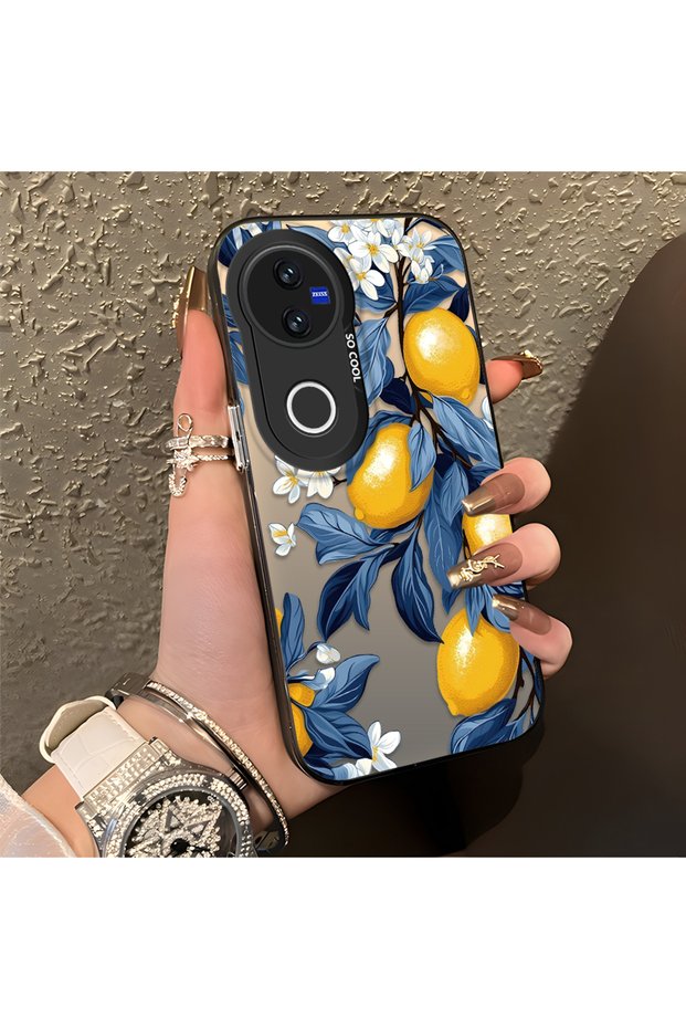 Vivo V50 Compatible Yellow Lemon Blue Leaf White Small Flower Shock Absorbing Protection