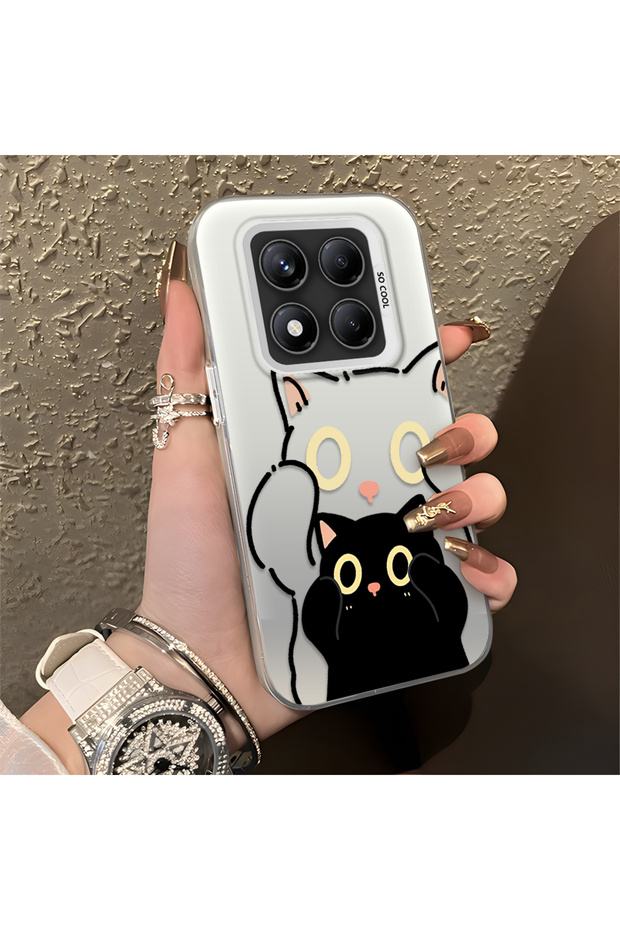 Redmi Note 14 Pro 4G/5G Compatible Simple Striped Cute Black Cat Impact Wear-Resistant Art Print