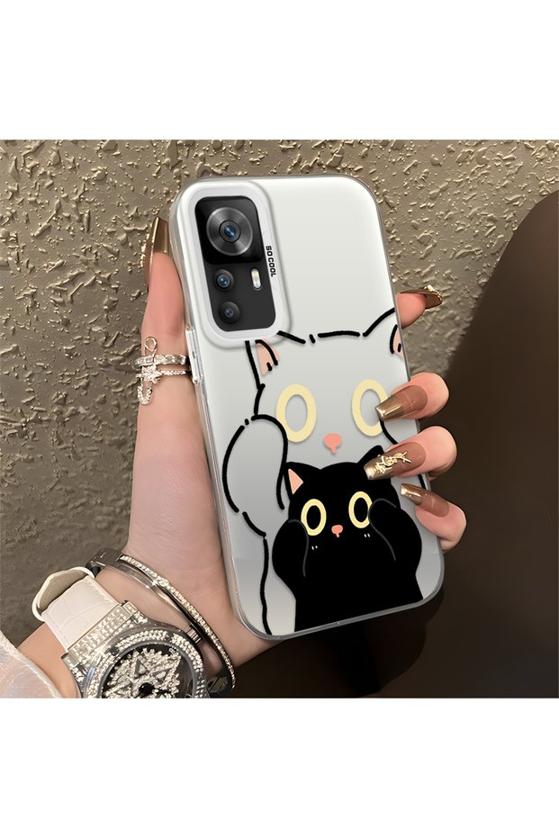 Redmi K50 Ultra Compatible Simple Striped Cute Black Cat Impact Wear-Resistant Art Print