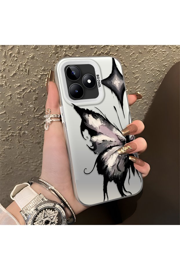 Realme Note 50 Compatible Cool Ink Pink White Butterfly Star Simple Style Shock Absorbing