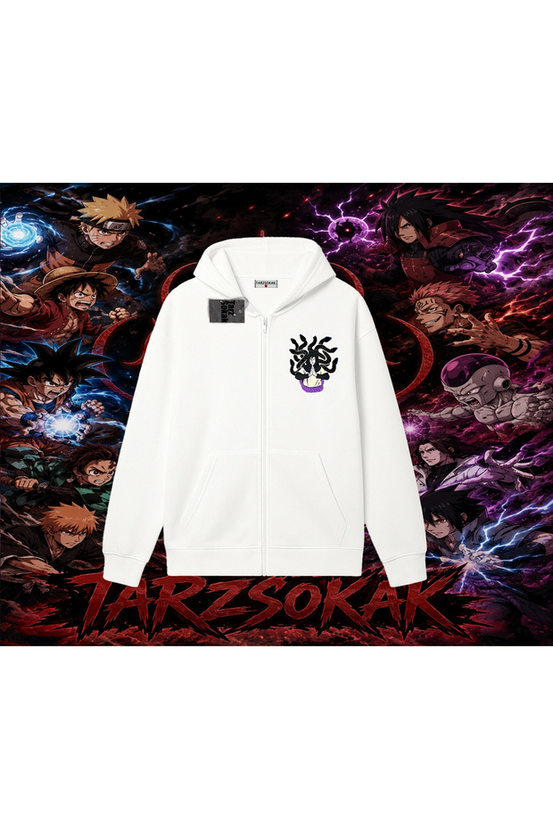 Orochimaru Naruto Anime Character Oversize Unisex Cardigan & Jacket Zipper Sweatshirt White