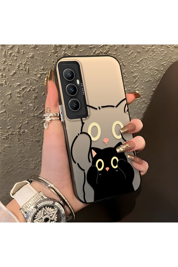 Realme C65 4g Compatible Simple Striped Cute Black Cat Impact Wear-Resistant Art Print