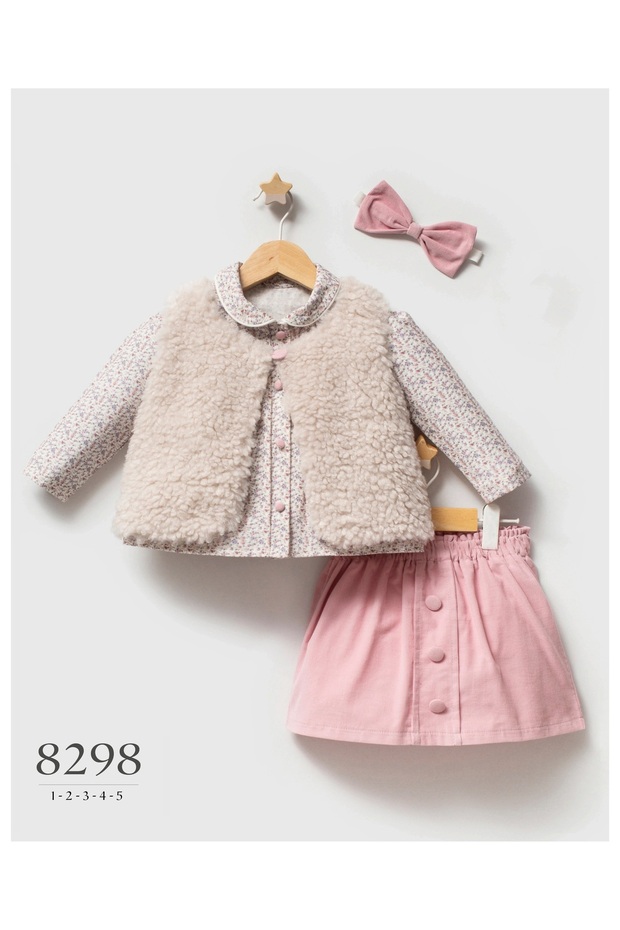 Girl's Vest Skirt Set 3-Piece Little Flowers Bandana