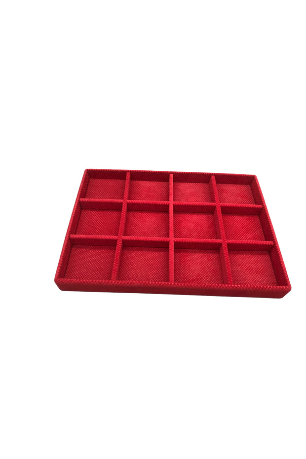 Canada Model Suede Fabric Red Color 34 cm / 24 cm Twelve Compartments Drawer Jewelry Stand