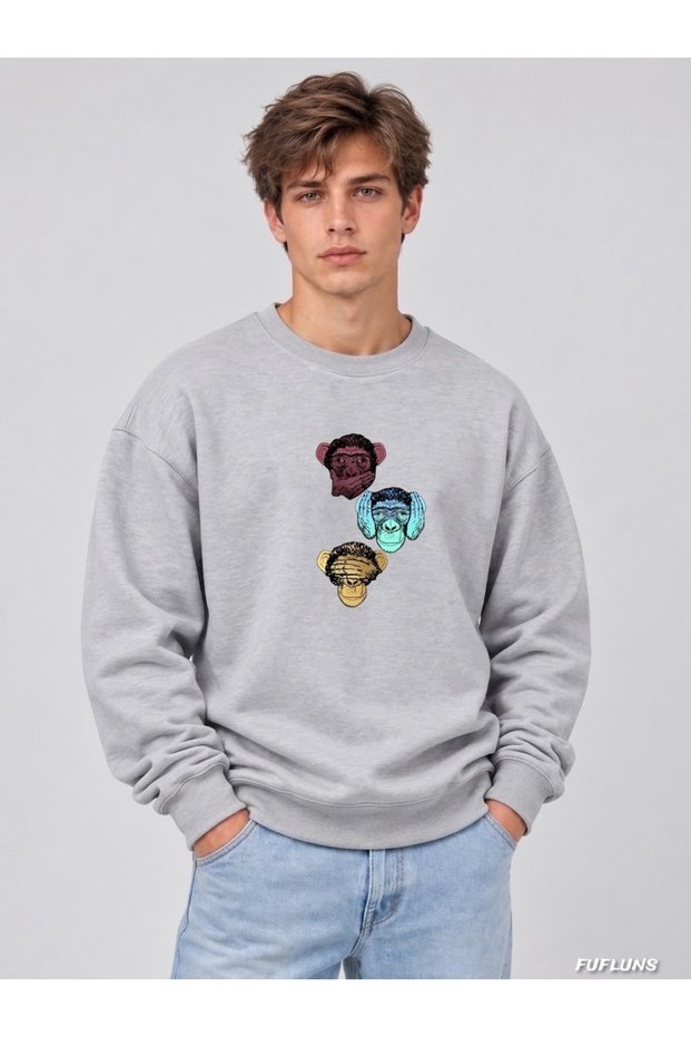 Monkey Printed Oversized Men's Crewneck Sweatshirt