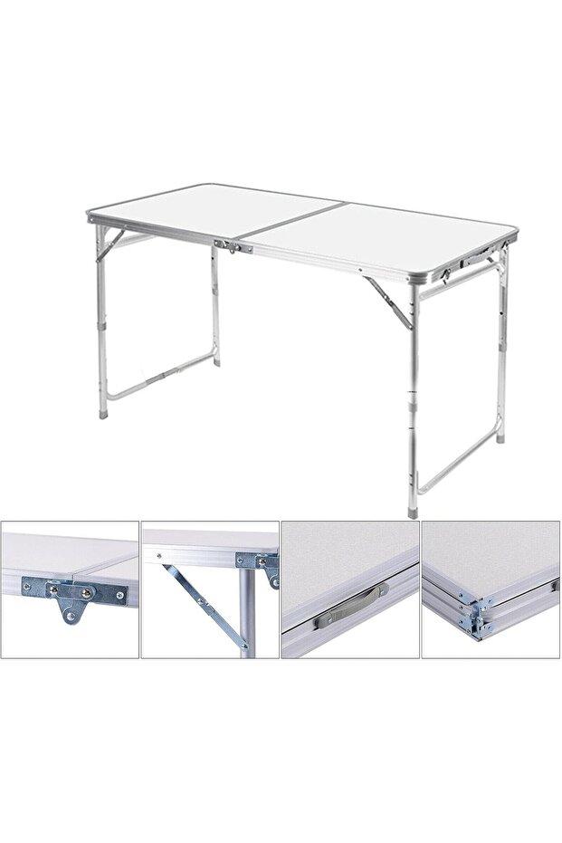 120x60cm Adjustable Height Folding Camping Table Portable Aluminum Picnic Table with Carry Handle