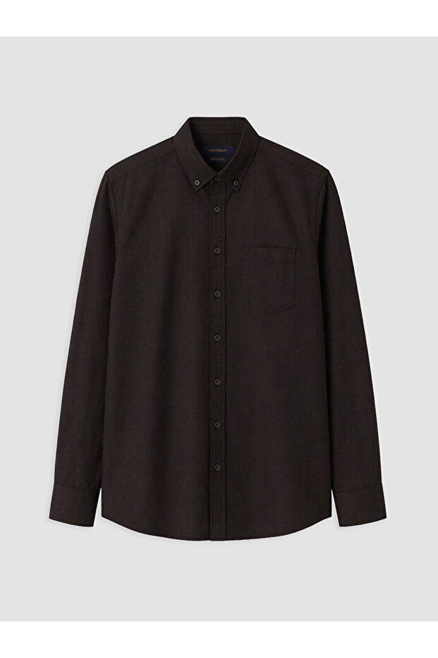 Ozmarka New Season Brown Regular Fit Gabardine Men's Shirt