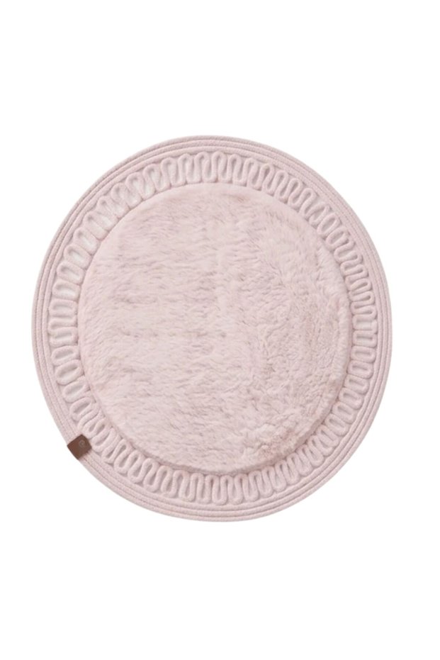 Moon Series Jute Edged Patterned Round Plush Mat 60X60 cm | Non-Slip Base Bath Mat