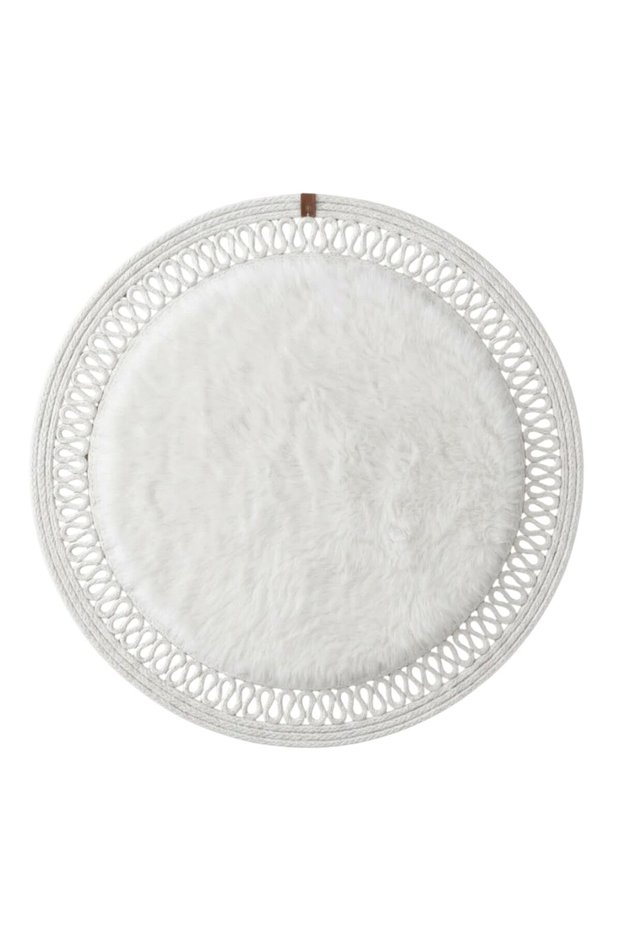 Moon Series Jute Edged Patterned Round Plush Mat 60X60 cm | Non-Slip Base Bath Mat