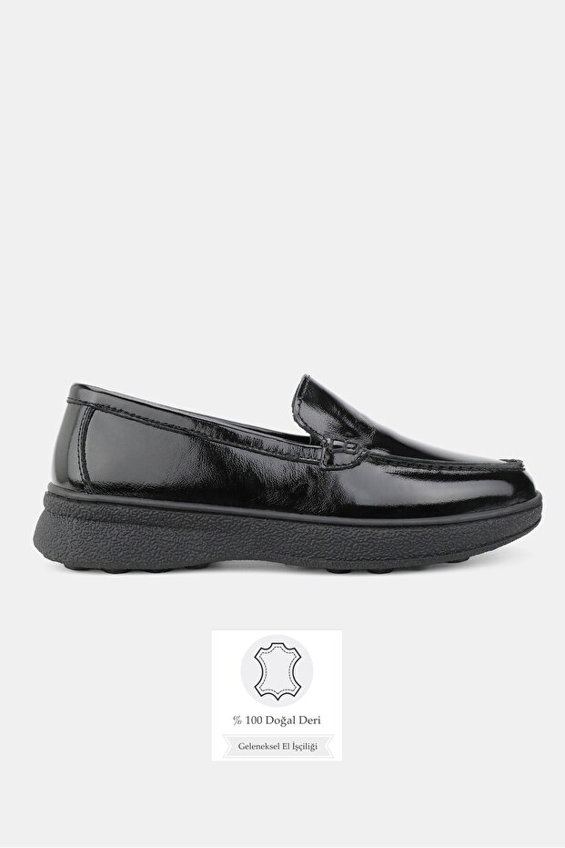 Women's Black Patent Leather Genuine Natural Leather 36-41 Size Orthopedic Sole Loafer Shoes
