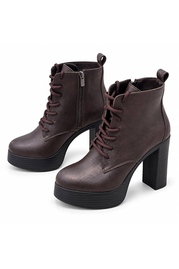 Women's Lace-Up Zippered Platform Heeled Boots