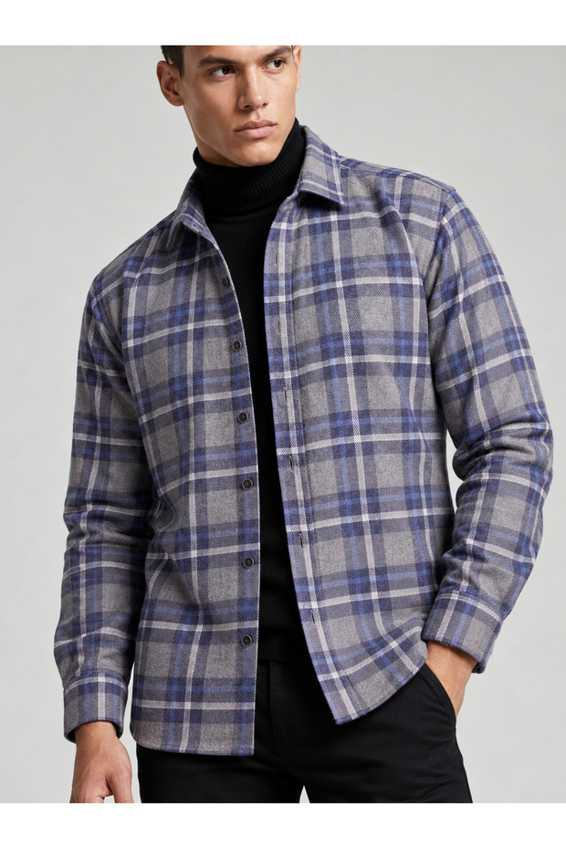 Blue Navy Blue Striped Slimfit Lumberjack Men's Shirt