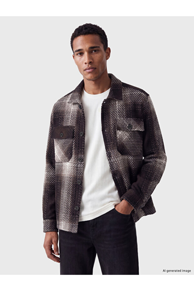Esvab • Modern & Distinctive Standard Fit Checkered Embroidered Men's Shirt Jacket