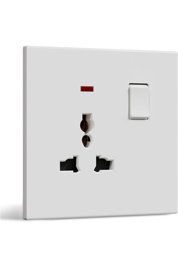 مقبس كهربائي فردي عالمي مع مفتاح تشغيل وإيقاف، مزود بمؤشر LED ولوحة حائط من مادة PC