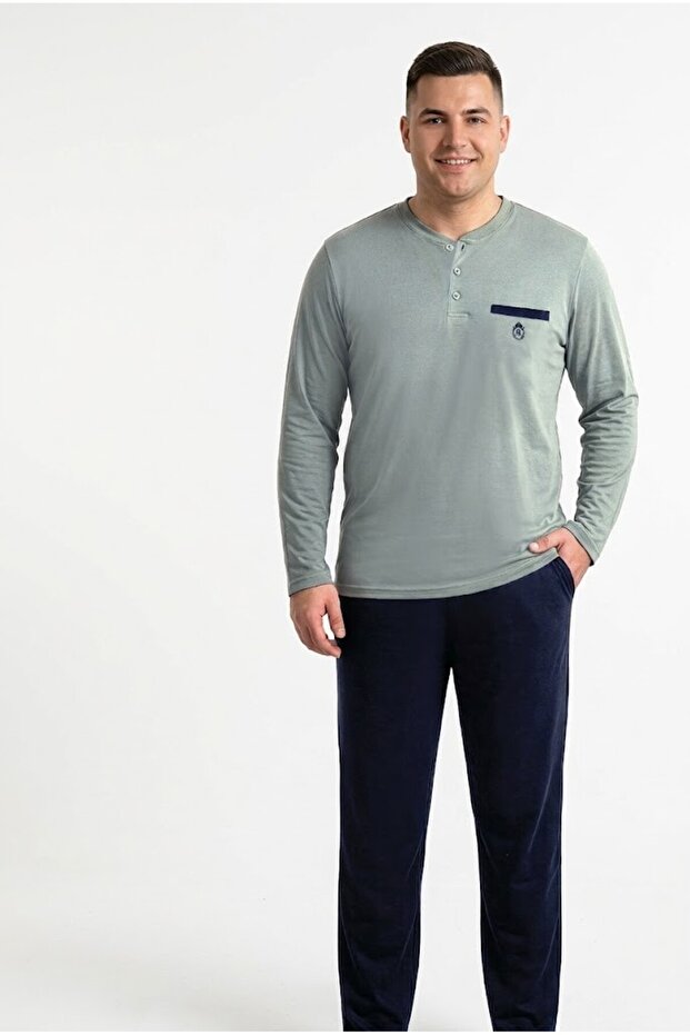 Men's Aqua Green Large Size Pajama Set, 100% Cotton Combed Cotton Pajama Set