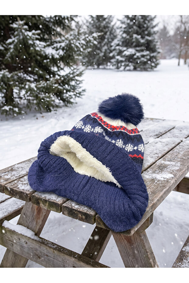 Unisex Knitted Beanie with Winter Pattern and Earflaps for Youth and Adults - Soft Furry Inside