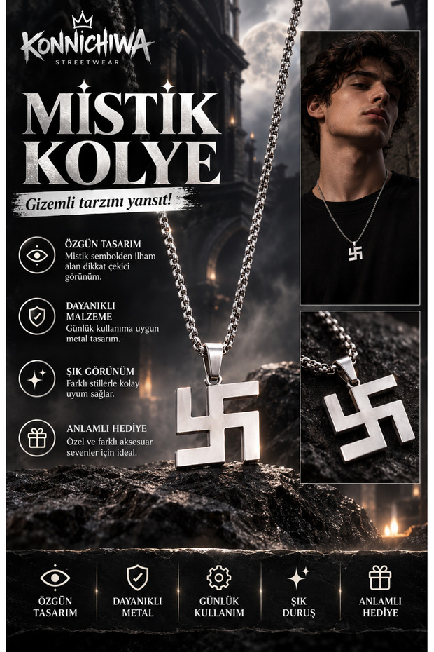 Symbolic Necklace – Silver Color Chain Necklace with Geometric Figures