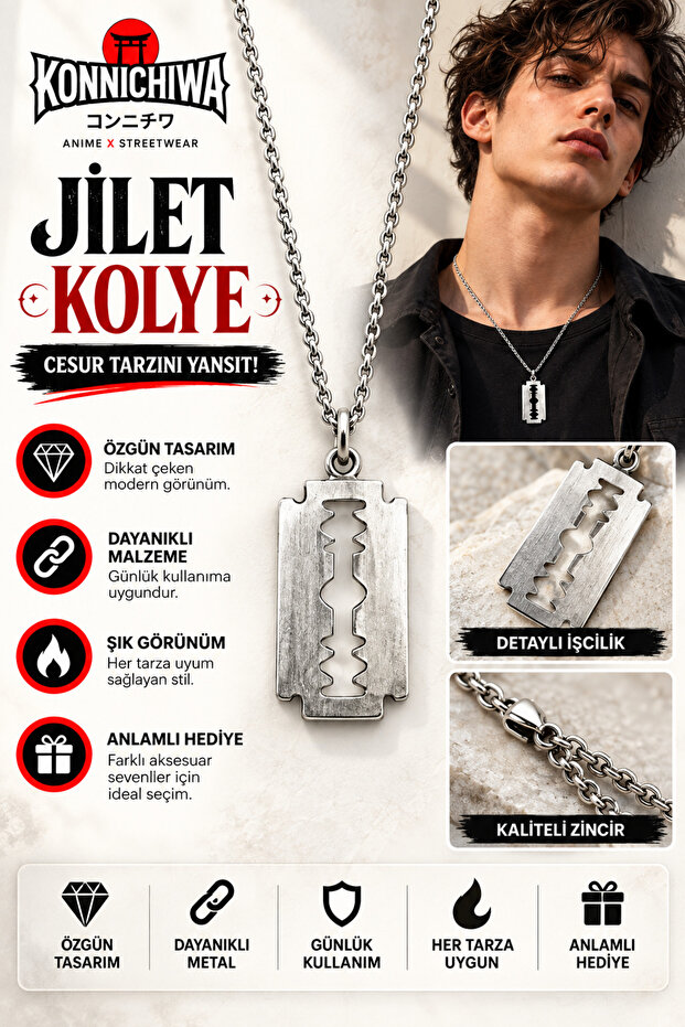Razor Necklace – Punk Rock Gothic Style Figured Chain Necklace
