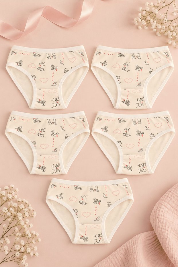 Girl's 5-Pack Patterned Comfortable Fit Underwear Slip Panties Set