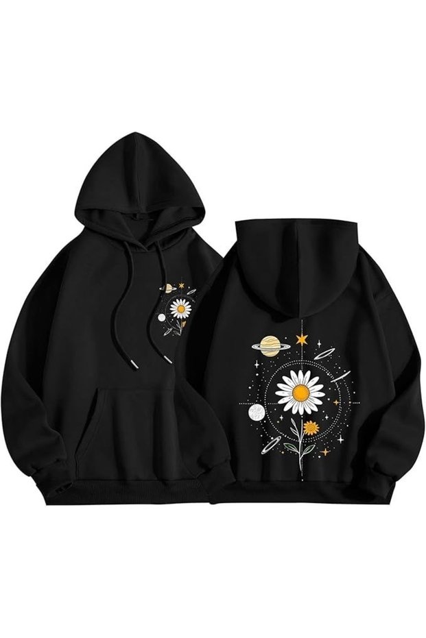 Papatya Front and Back Printed Cotton 3 Thread Threaded Oversize Sweatshirt