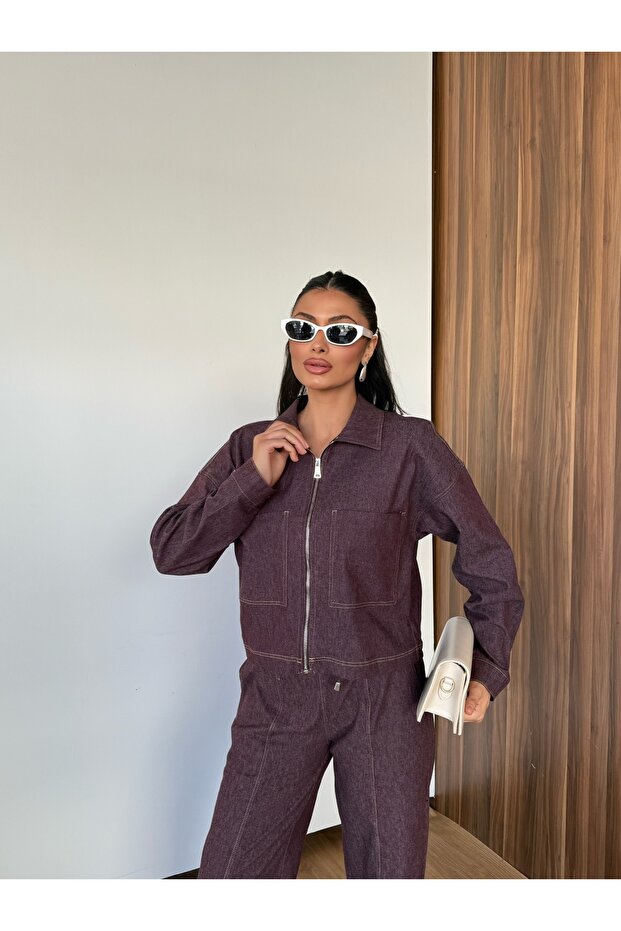 Women's Zippered Jacket and Pants Denim Set