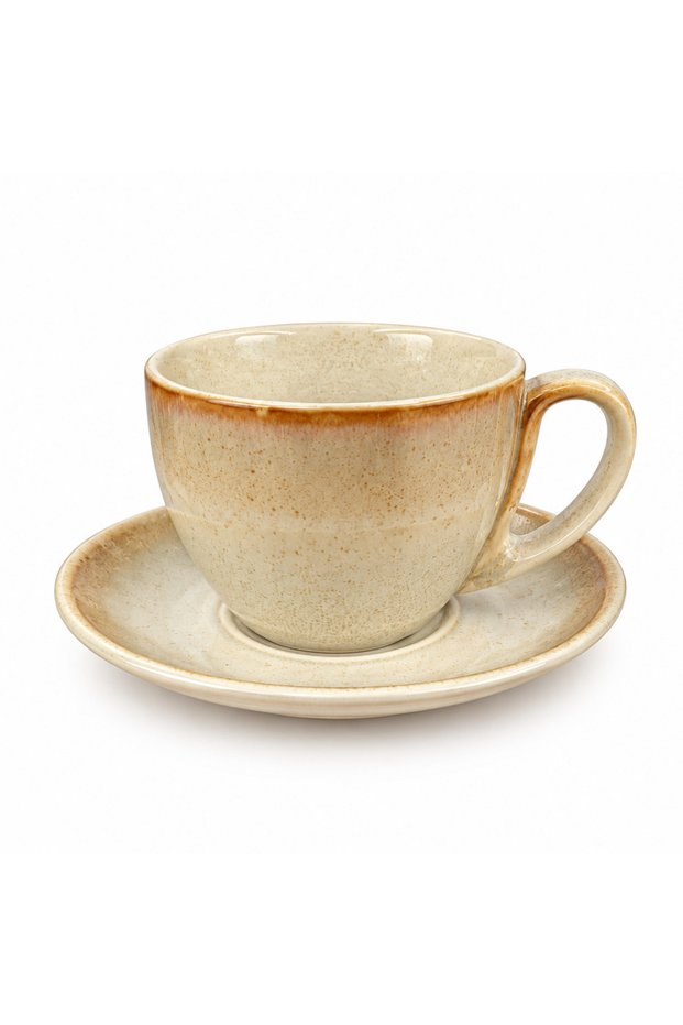 Ceramic Cup and Saucer Set Cream Beige - 300ml